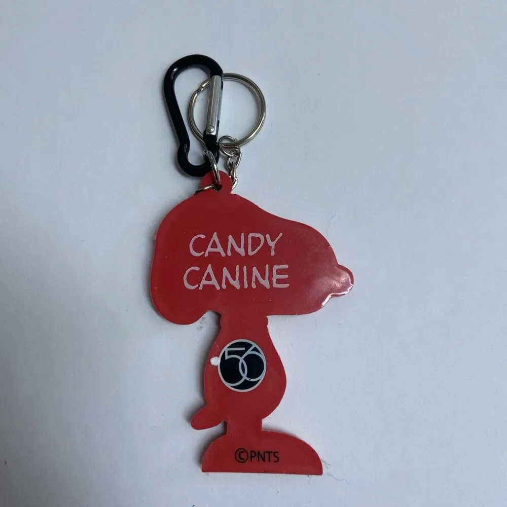 Snoopy Candy Canine Key Chain Caribiner Vinyl Red White Candy Cane